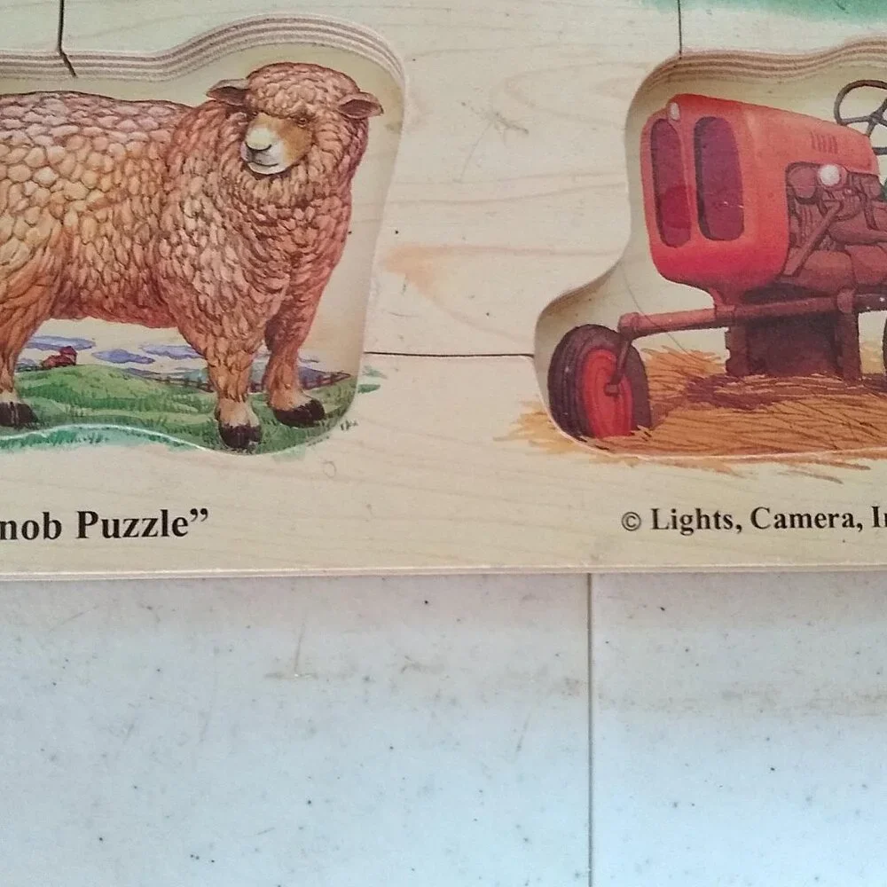 Melissa & Doug Jumbo Wood Knob Puzzle Farm Animals #310 (9 Pieces) Vintage